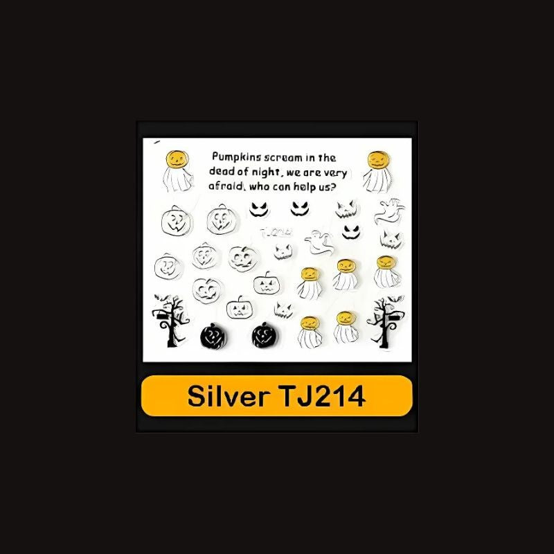 Sticker Ongles Halloween en Argent Citrouilles – TJ214 - NailArtBoutique