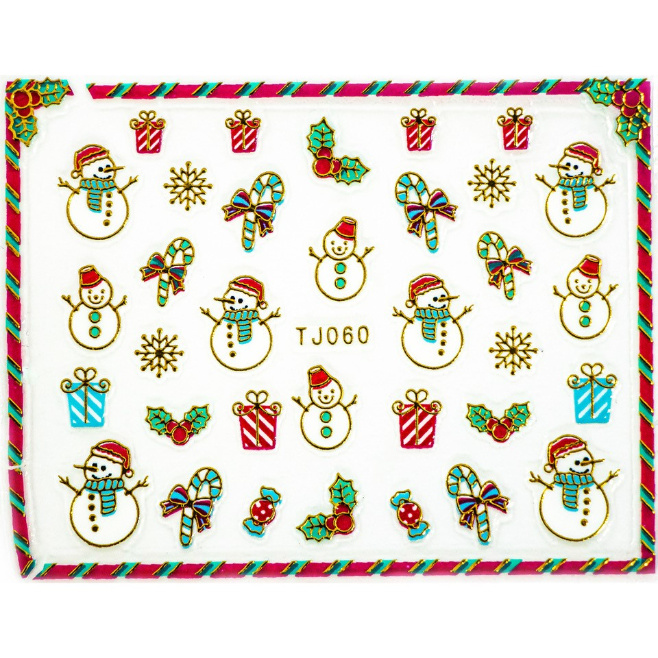 Sticker Ongle Fleur de Noël et Père Noël  TJ OR60