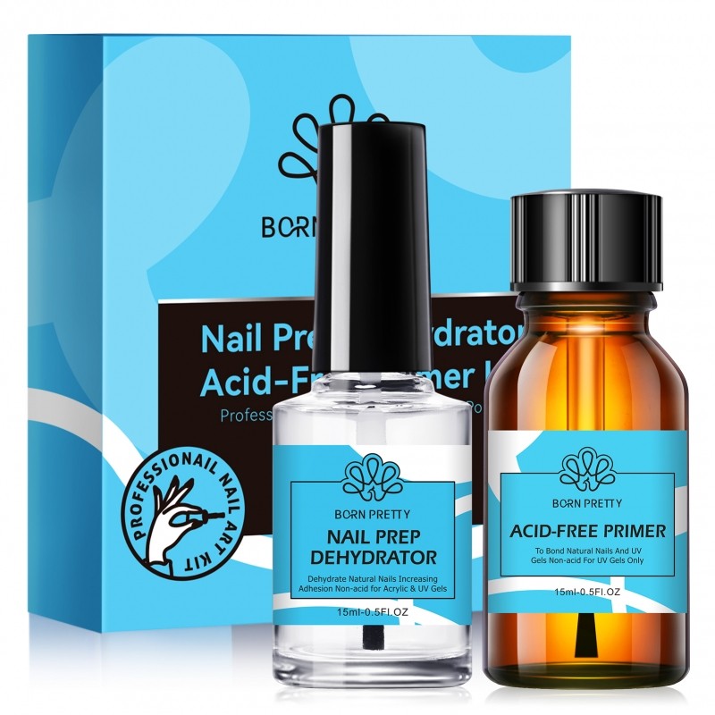 Kit Primer & Déshydratateur Ongles (2x15ml) | Préparation Gel & Résine - Born Pretty