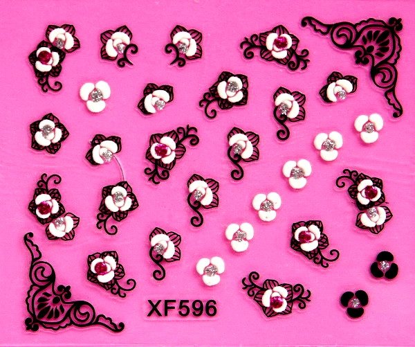 Sticker Ongles Mini Fleurs Noirs & Blanches en 3D 596