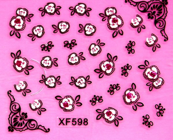 Sticker Ongles Mini Roses N&B 3D 598