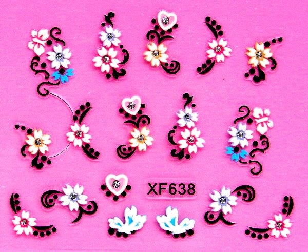 Sticker Ongles Fleurs Colorées 3D Couleur 638