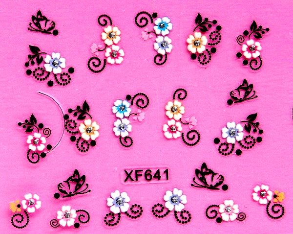 Sticker Ongles Assortiment de Fleurs en 3D Couleur 641
