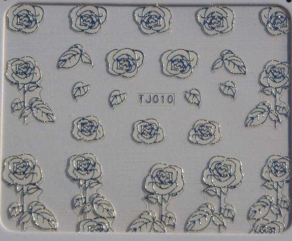 Stickers Ongles Rose & Feuilles Argentée Argent 10