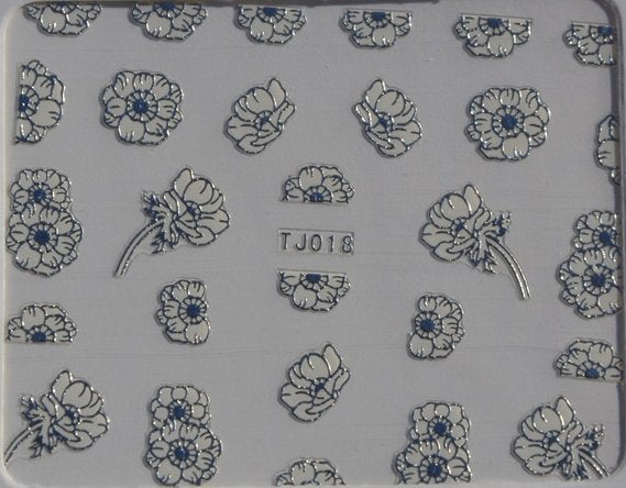 Stickers Ongles Fleur & Tige Argentée Argent 18