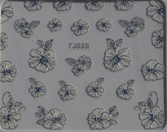 Stickers Ongles Jolie Fleur Argentée Argent 20