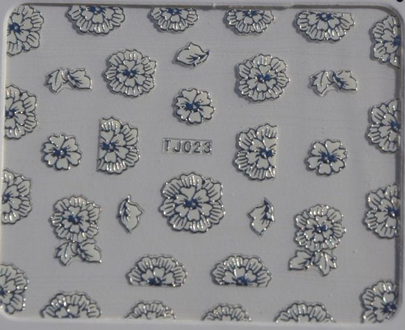 Stickers Ongles Petite Fleur Argentée Argent 23