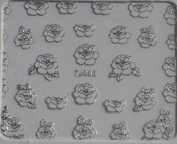 Stickers Ongles Motif Fleur Argentée Argent 3