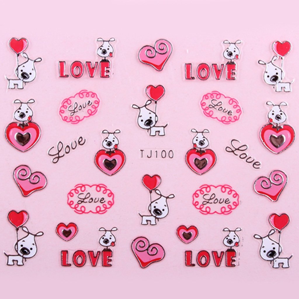 Sticker Ongles Chien & Ballon Rouge Argent 100