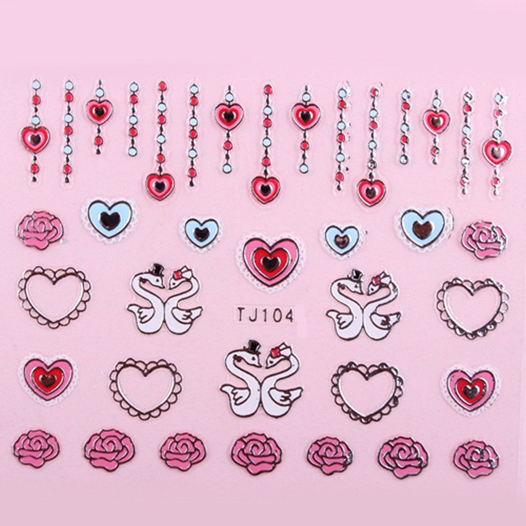 Sticker Ongles Coeur & Cygnes Love Argent 104