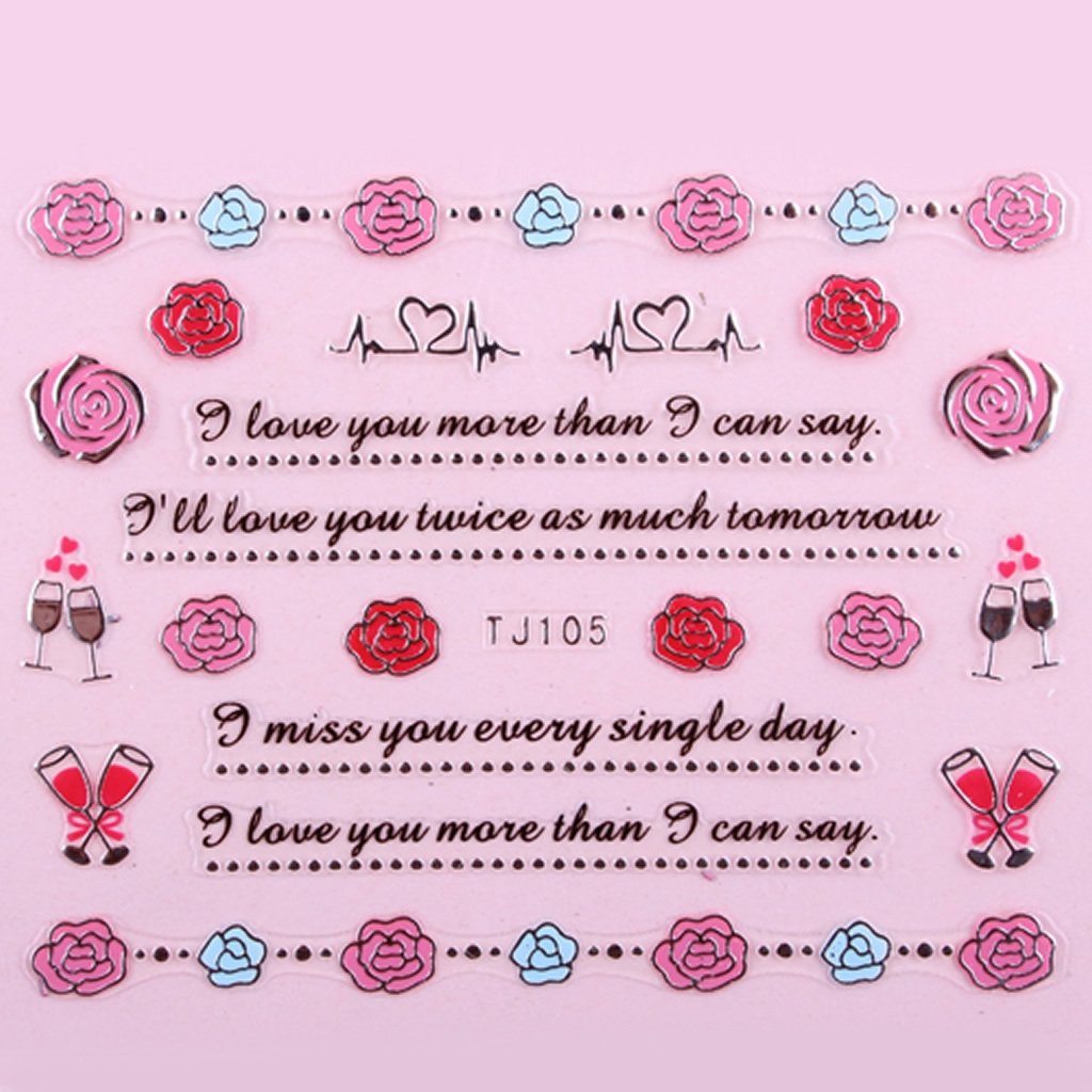 Sticker Ongle Rose & Déclaration d'Amour / Argent 105