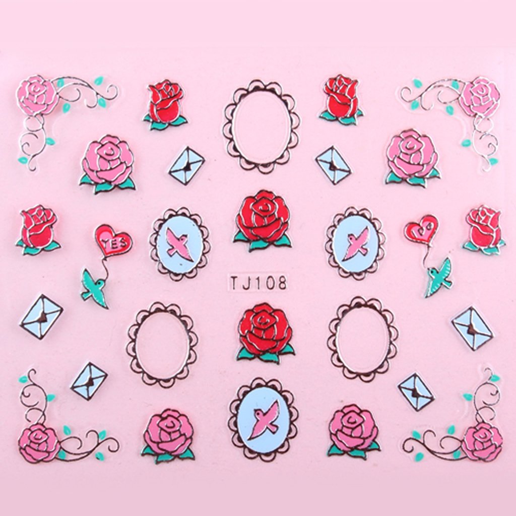 Sticker Ongle Rose Anglaise Love Argent 108
