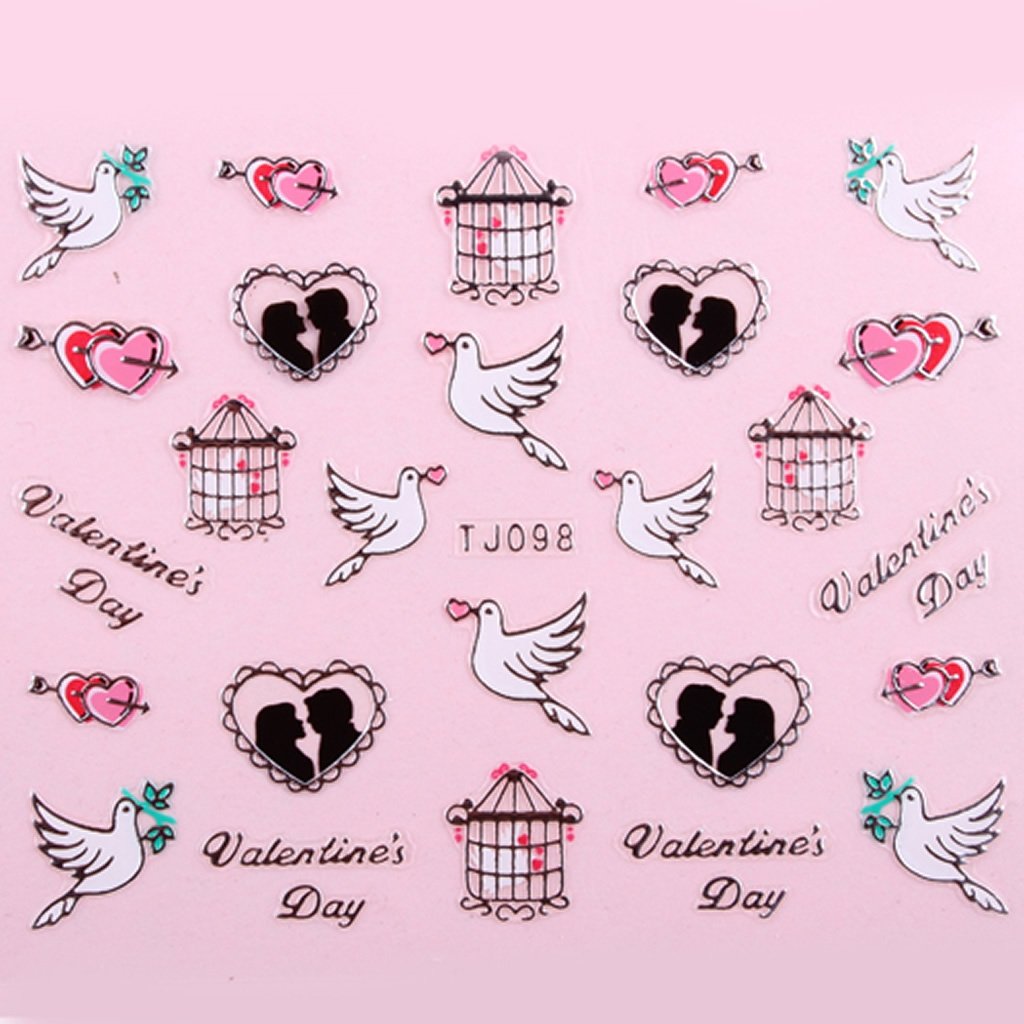 Sticker Ongle St Valentin & Hirondelle N&B Love Argent 98