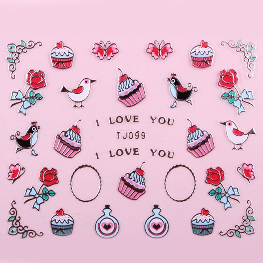 Sticker Ongle Cupcakes Rose Love Argent 99