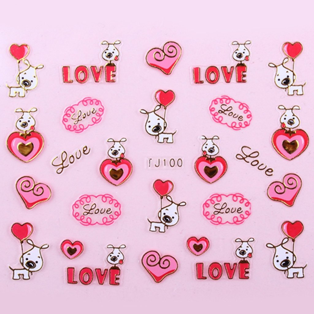 Sticker Ongles Chien & Ballon Rouge Love Or 100