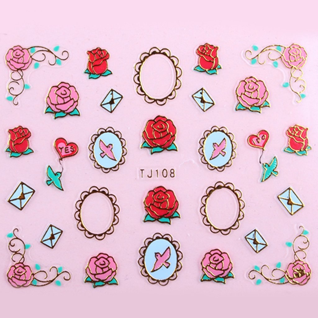 Sticker Ongles Rose Anglaise Love Or 108