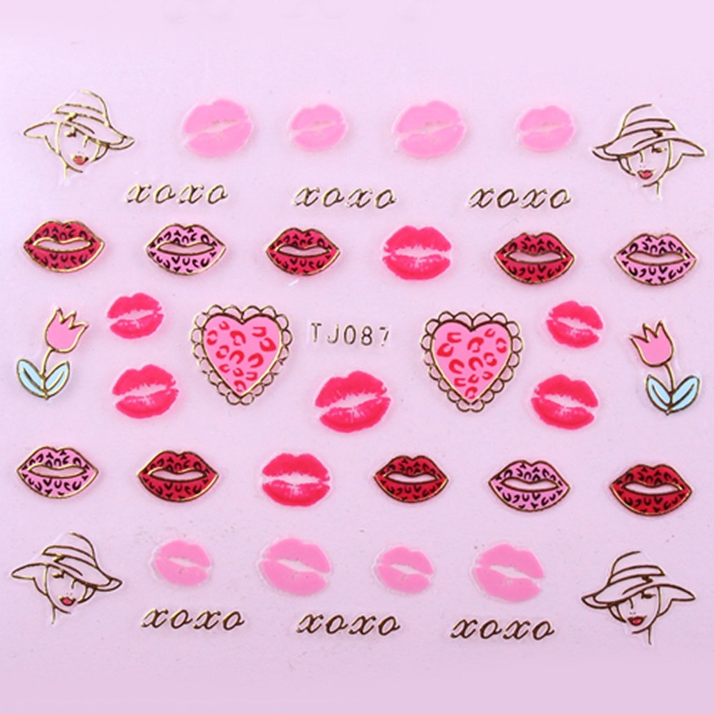 Sticker Ongles Coeurs & Baisers Love Or 87