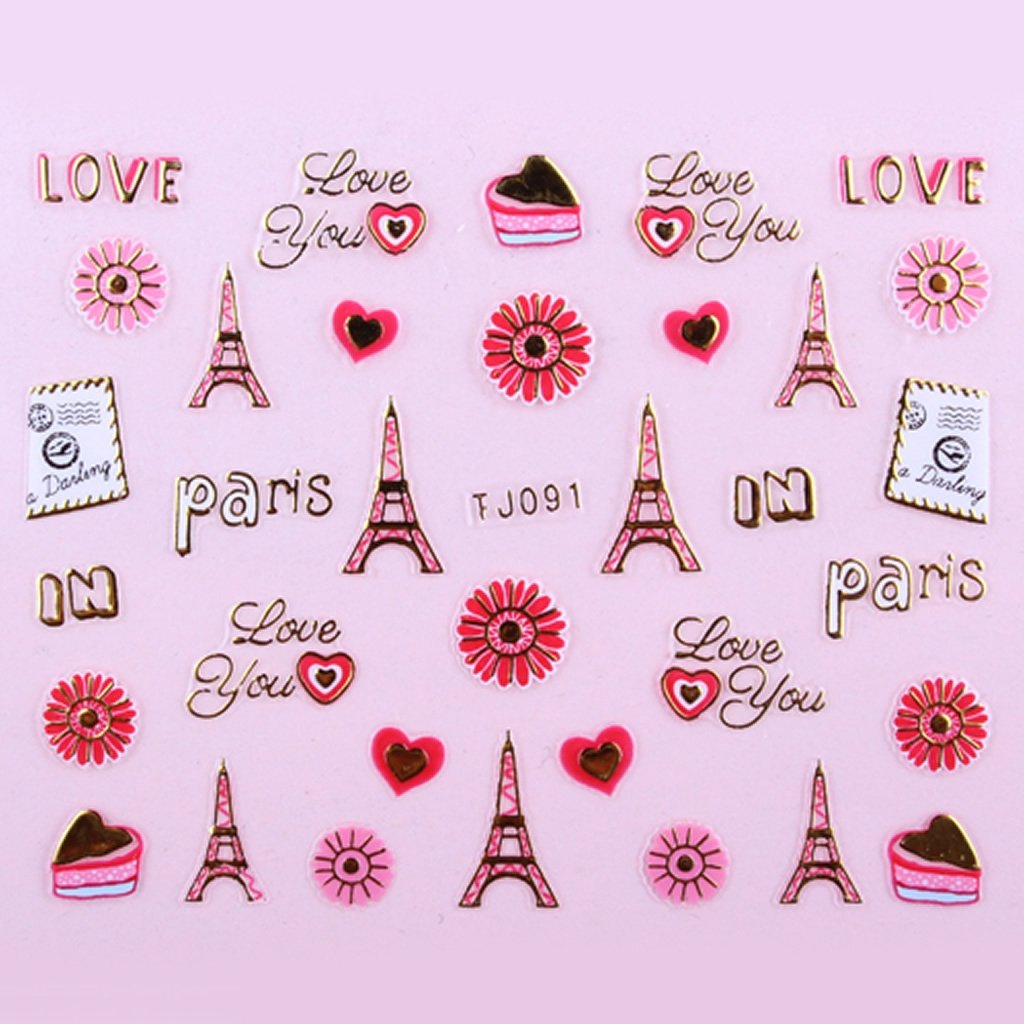 Sticker Ongles Motifs I Love Paris Or 91