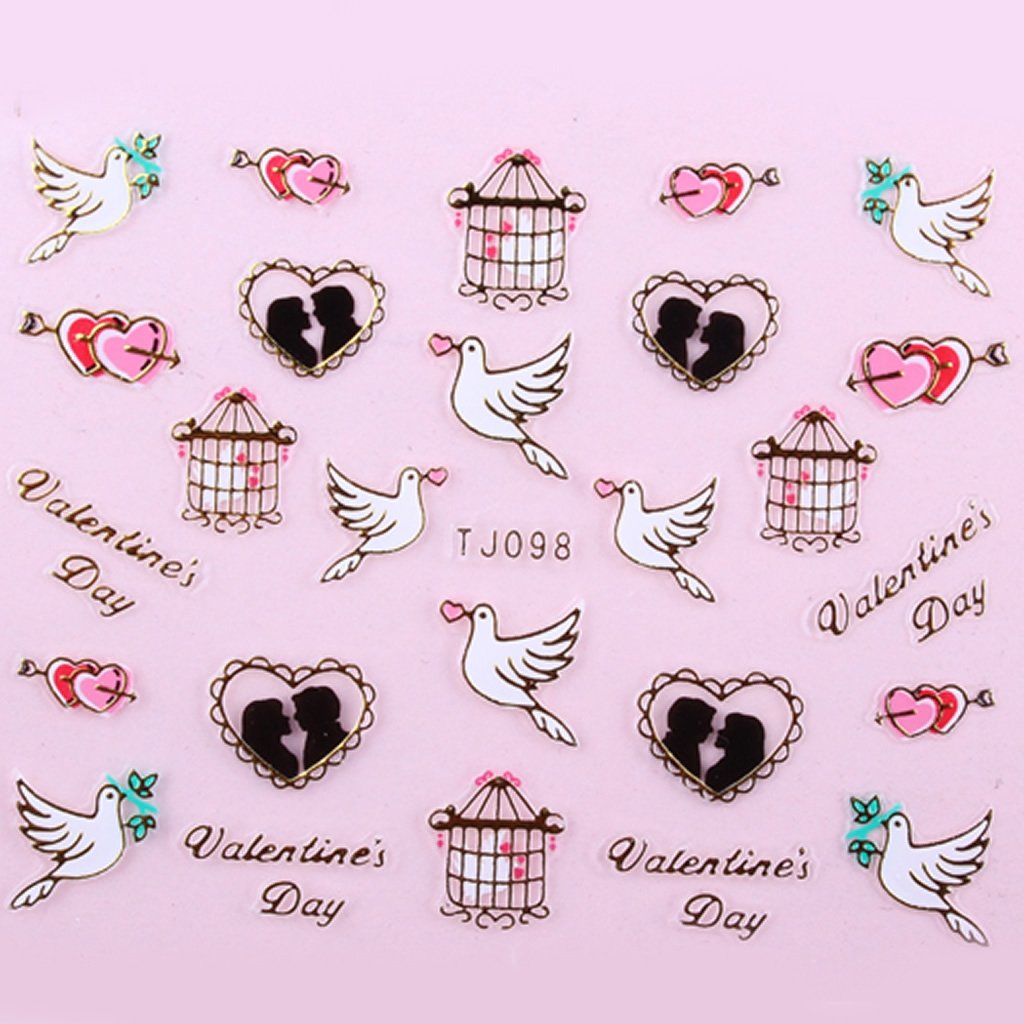 Sticker Ongles Saint Valentin & Hirondelle Love Or 98