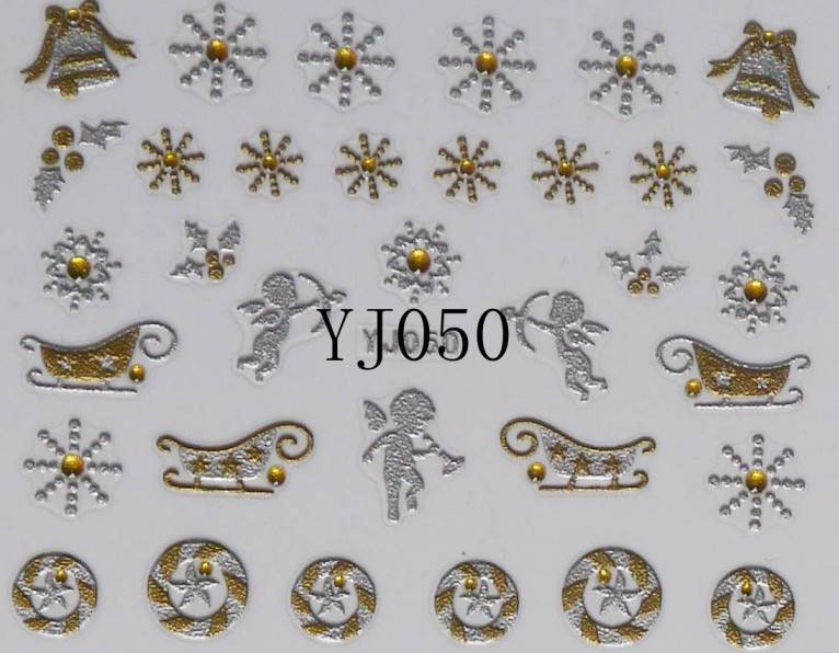 Sticker Ongles Ange & Traineau de Noël (Or & Argent) YJ 50