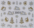 Sticker Ongles Sapin de Noël, Cloches et Déco de Fêtes (Or & Argent)  YJ 58 - NailArtBoutique