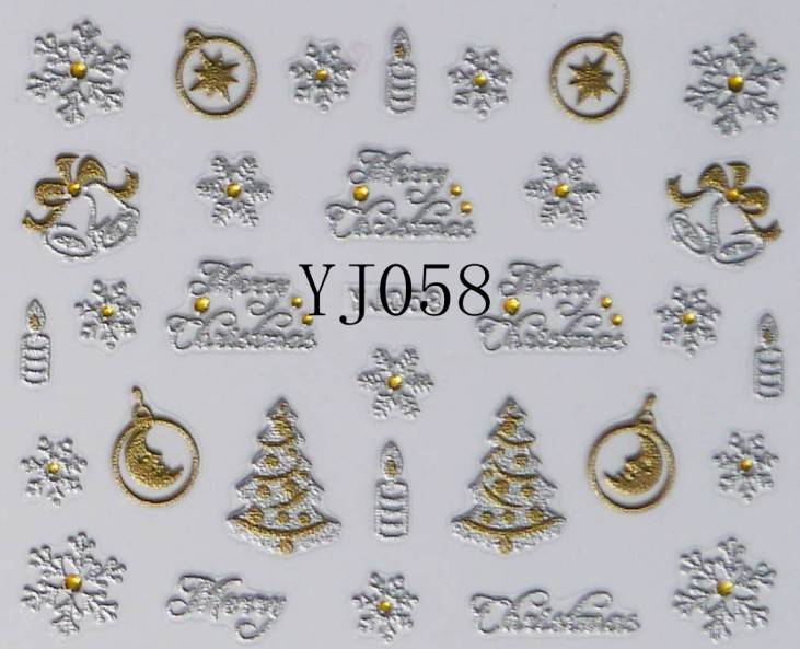 Sticker Ongles Sapin de Noël, Cloches et Déco de Fêtes (Or & Argent)  YJ 58