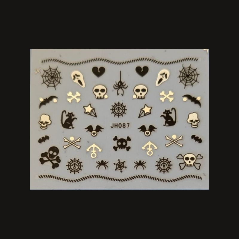 Sticker Ongles Halloween Argenté Crânes – TH087