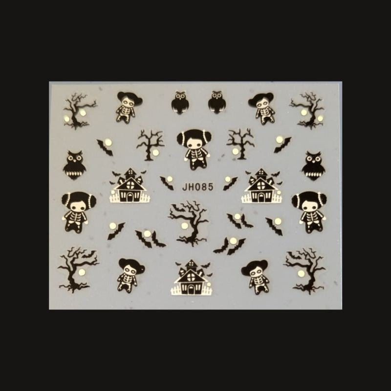 Sticker Ongles Halloween Argenté Squelettes – TH085