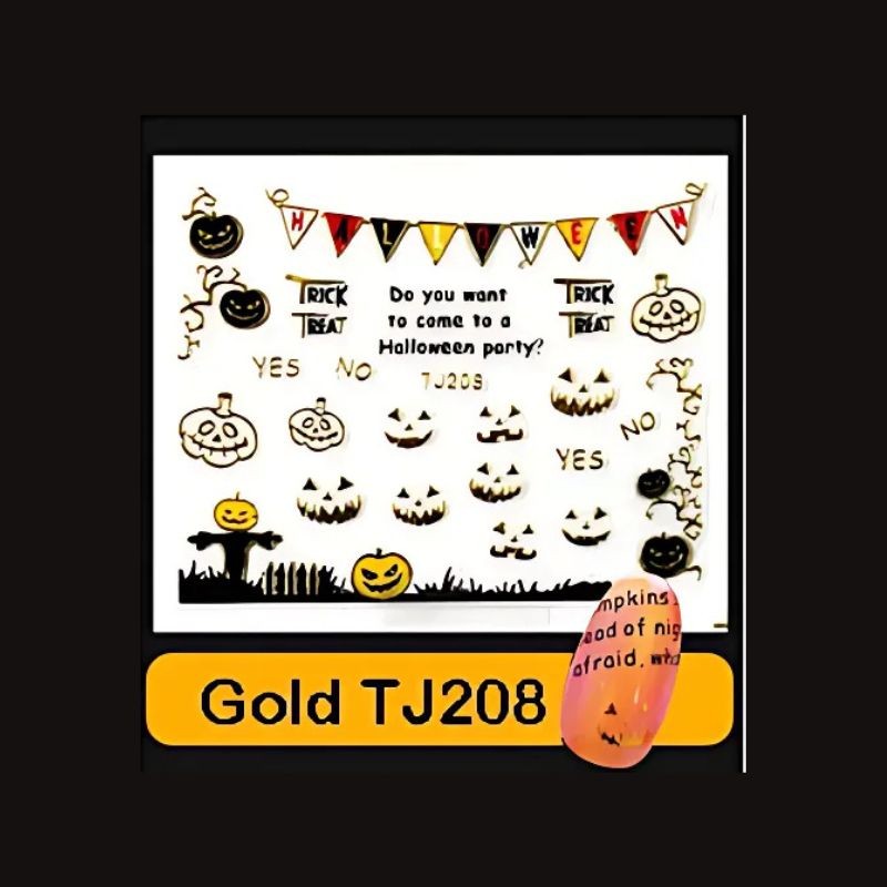 Sticker Ongles Halloween Doré citrouilles - JT208