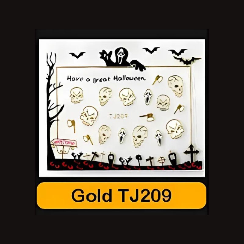 Sticker Ongles Halloween Doré Crânes – TJ209