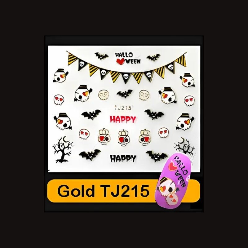 Sticker Ongles Halloween Doré Crânes – TJ215