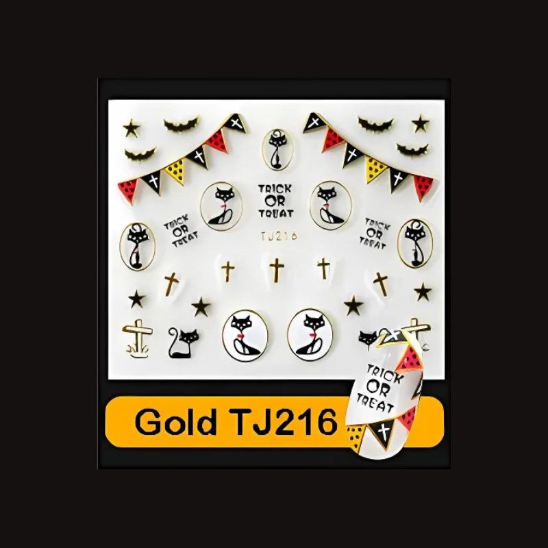Sticker Ongles Halloween Doré Croix– TJ216