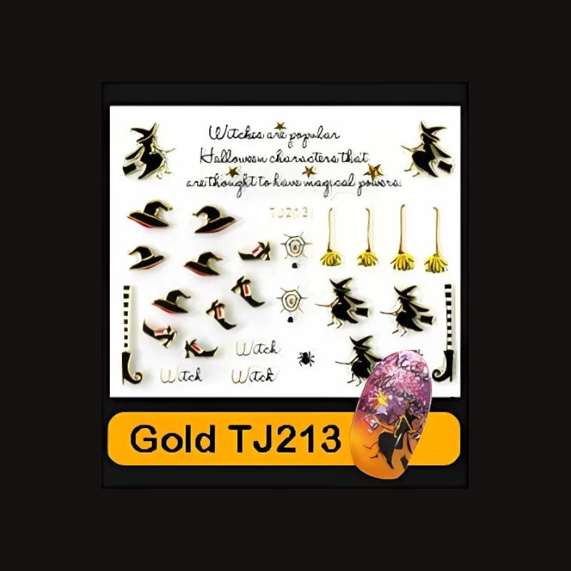 Sticker Ongles Halloween Doré Sorcières – TJ213