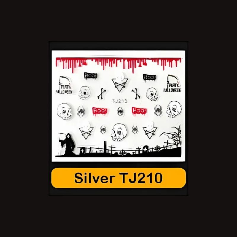 Sticker Ongles Halloween en Argent Crânes – TJ210