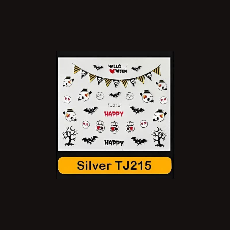 Sticker Ongles Halloween en Argent Crânes – TJ215