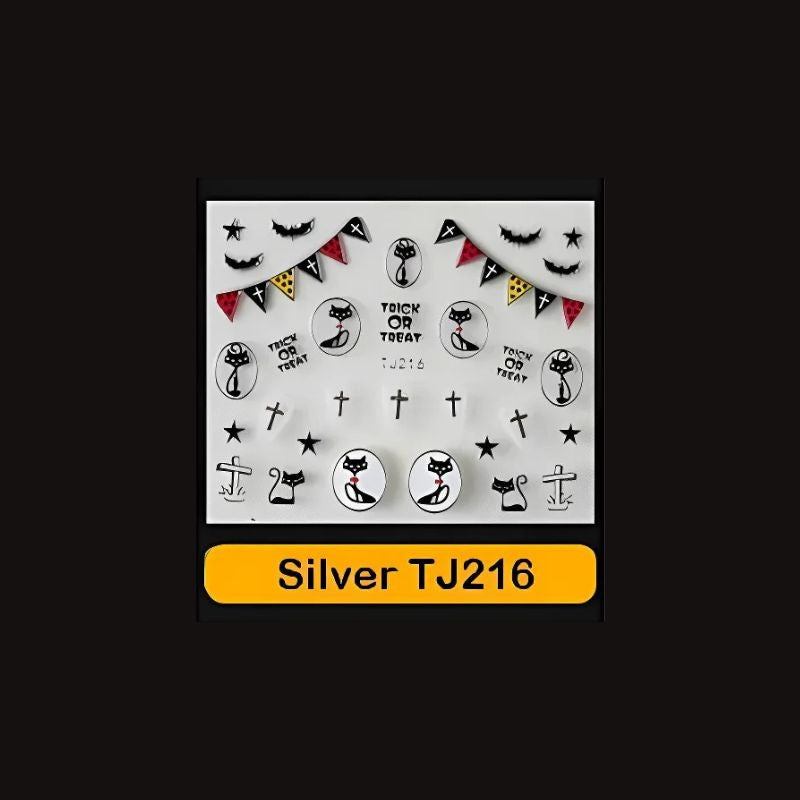 Sticker Ongles Halloween en Argent Crânes – TJ216