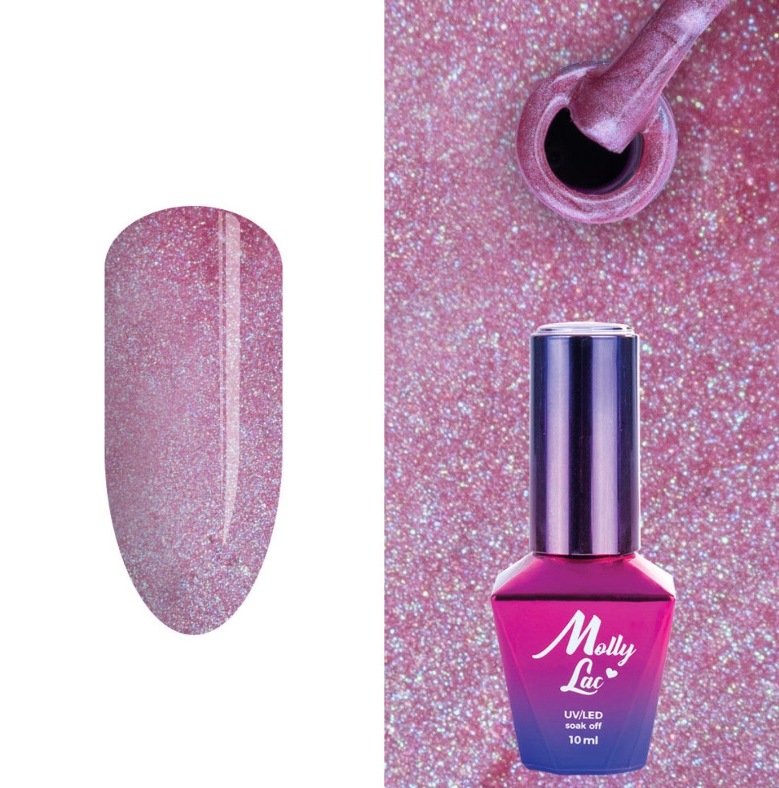 Vernis Semi Permanent Molly Lac 505 10ml (rose argenté avec une délicate touche holographique bleue)