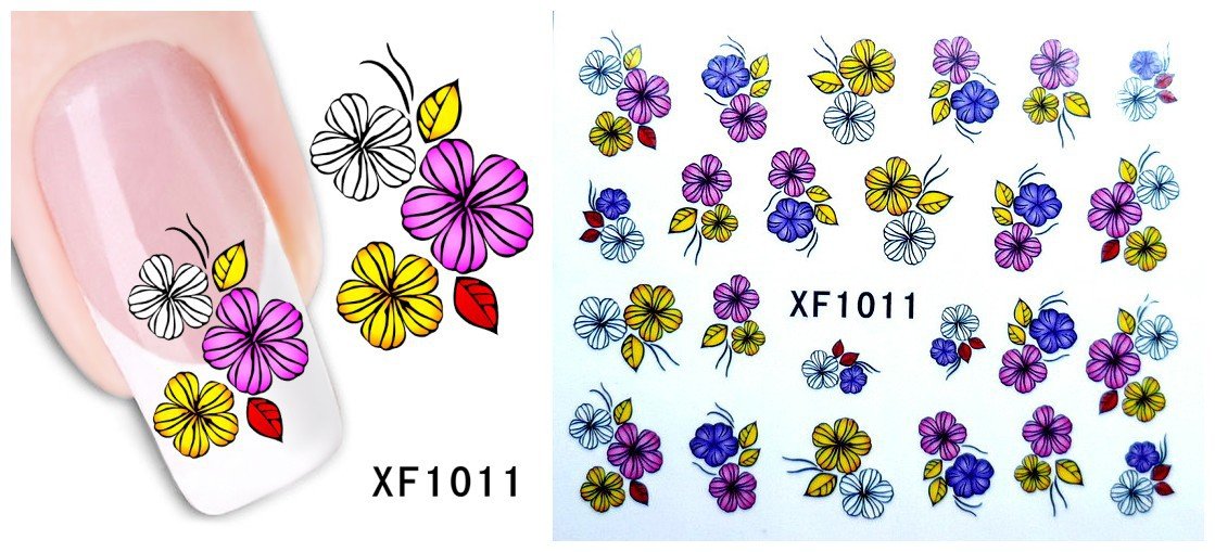 Autocollant Ongle Water Decal Fleurs Jaunes Rouges & Violette 1011