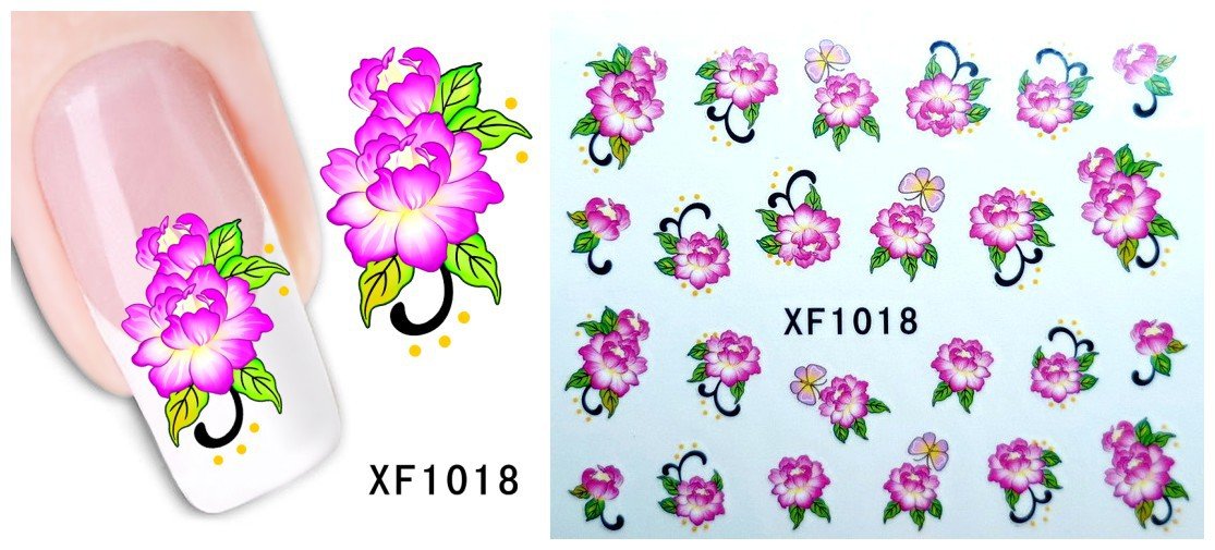 24 Autocollants Ongle Water Decal Fleur Pétales Roses 1018