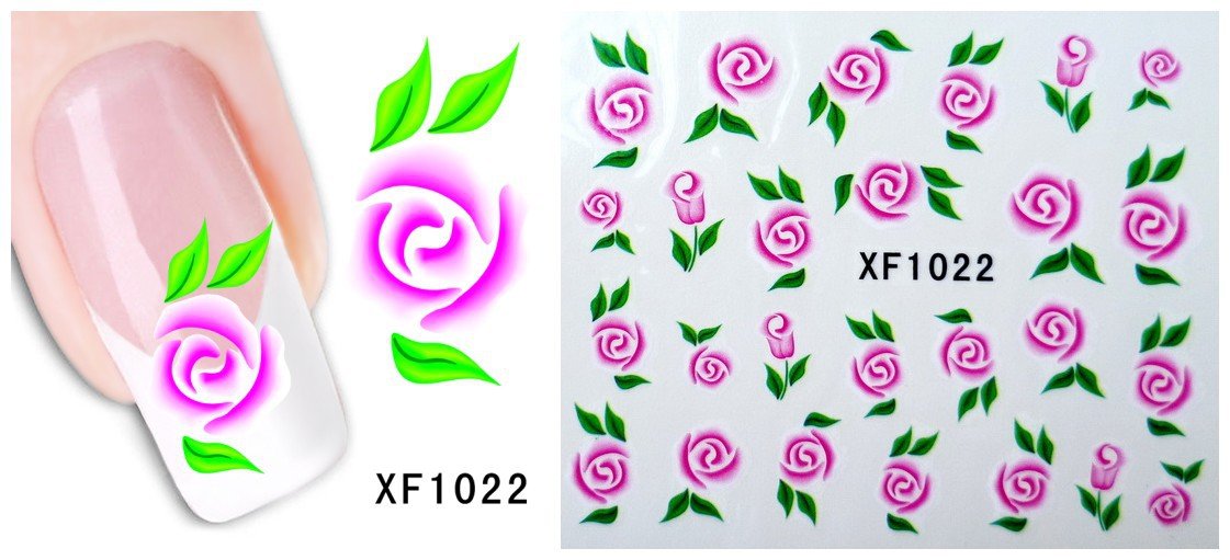 28 Autocollants Ongle Water Decal Rose 1022