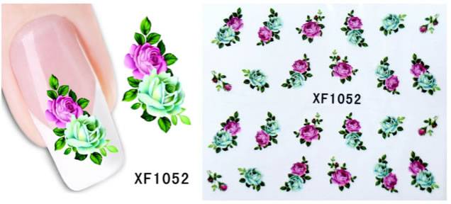 Autocollant Ongle Water Decal Double Rose Vert & Rose 1052