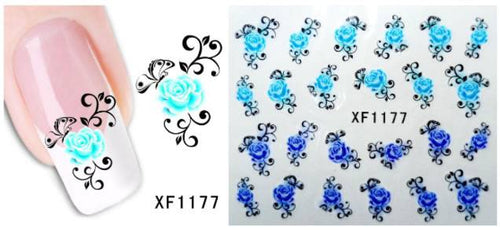 Autocollant Ongle Water Decal Fleur Bleu Clair / Bleu Foncé 1177 - NailArtBoutique
