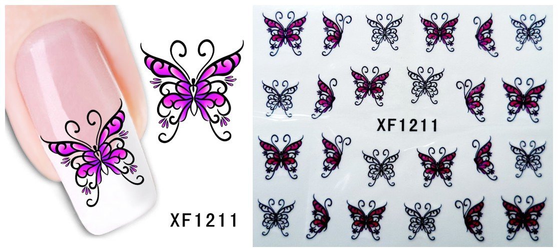 Autocollant Ongle Water Decal Papillon Rose & Noir 1211