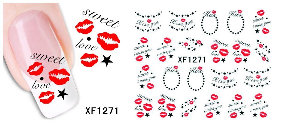 Autocollant Ongle Water Decal Sweet Love / Bisous / Lèvres Rouges / Kiss1271