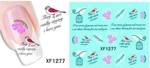 Autocollant Ongle Water Decal I Love You & Oiseau + Cage 1277 - NailArtBoutique