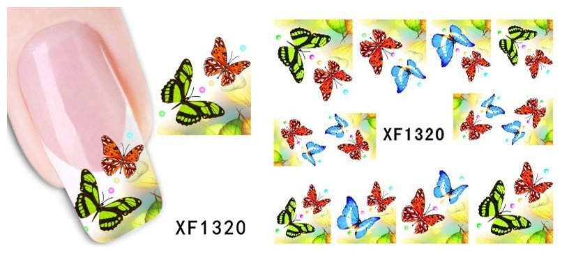 Autocollant Ongle Water Decal Papillons Colorés 1320