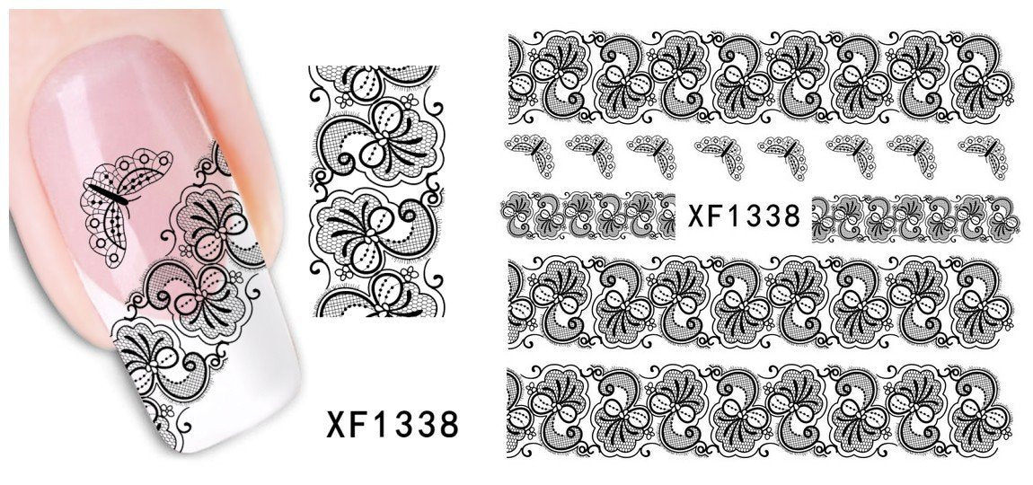 Autocollant Ongle Water Decal Fresque Fleurs & Noeuds N&B 1338
