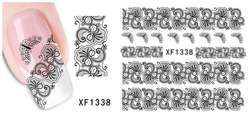 Autocollant Ongle Water Decal Fresque Fleurs & Noeuds N&B 1338 - NailArtBoutique