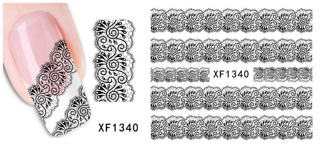 Autocollant Ongle Water Decal Motifs Fresque en N&B1340