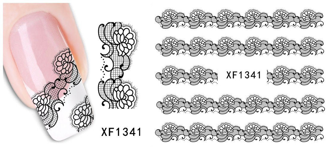 Autocollant Ongle Water Decal Fresque de Fleurs N&B 1341